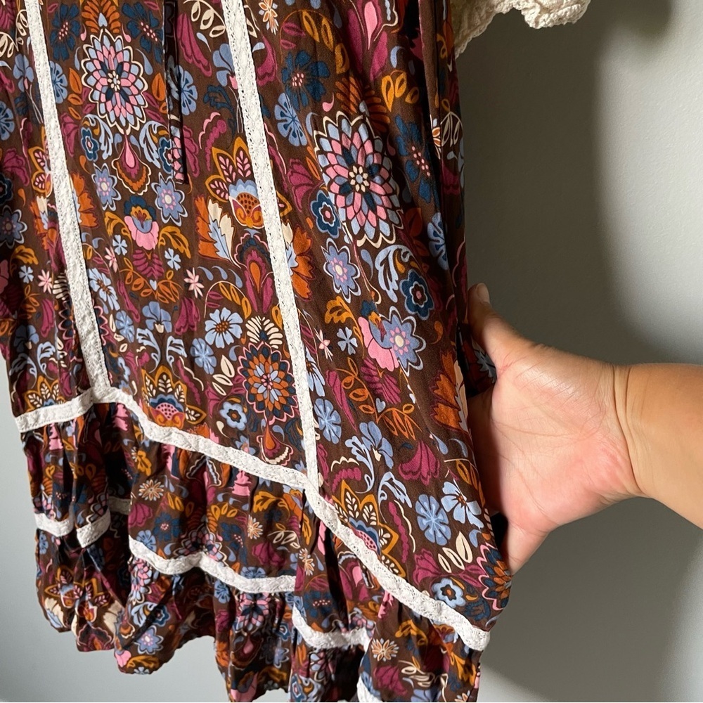 Matilda Jane Brown and Cream Floral Mini Dress Size Medium - Picture 8 of 11